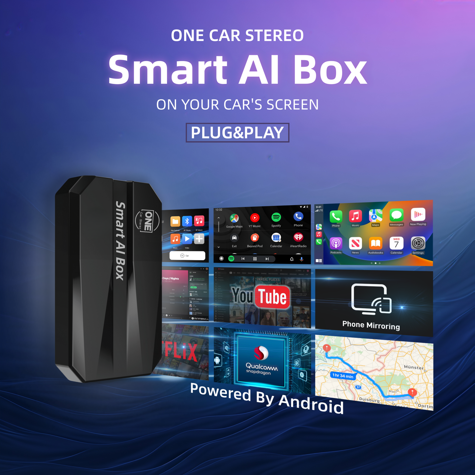 Smart CarPlay AI Box – Wireless CarPlay & Android Auto – One Car