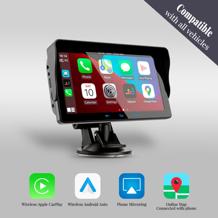 Portable Full Touch Car Stereo | Linux External Car Stereo with Wireless Carplay & Android Auto, Phone Mirror