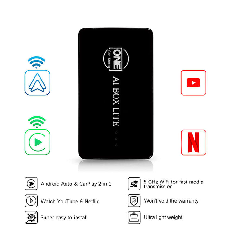 CarPlay Ai Box Lite | Adaptador inalámbrico Carplay y Android Auto inalámbrico, ver YouTube y Netflix