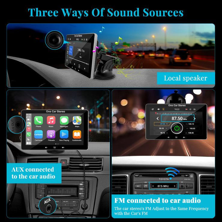 Estéreo de carro portátil Full Touch | Sistema de som externo para carro Linux com Carplay sem fio e Android Auto, espelho de telefone