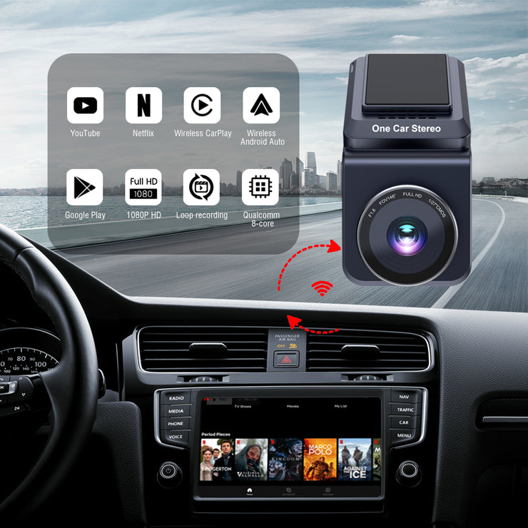 2 in 1 ICE-DVR CarPlay 1080P Dash Cam with Qualcomm Android Octa-core